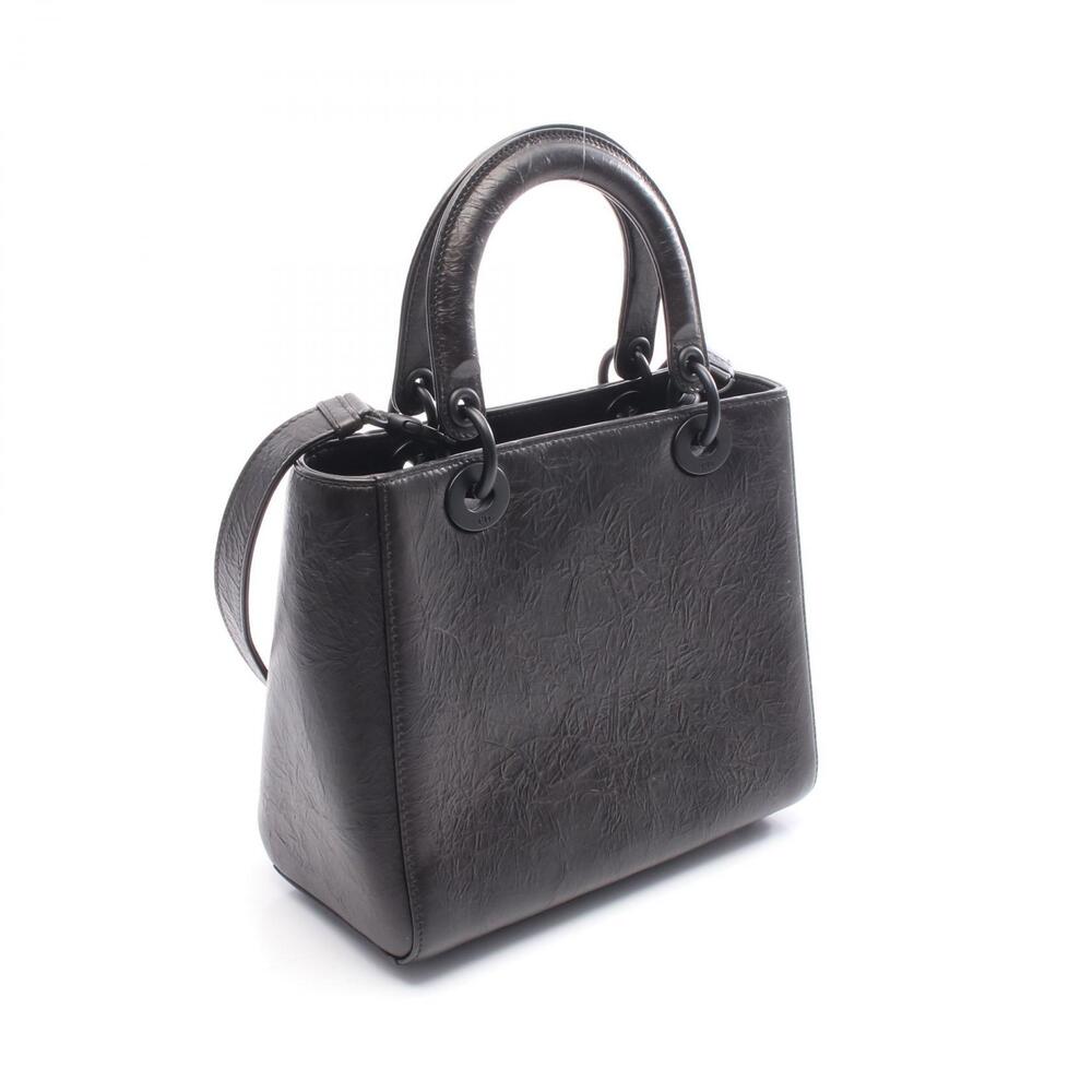 Dior LADY Handbag Leather Black White